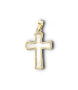 Cruz oro amarillo con nácar
