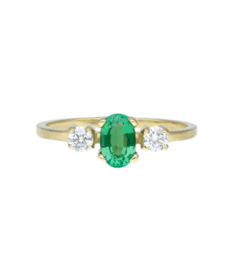 Sortija oro amarillo esmeralda y brillante