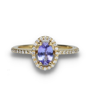 Sortija oro amarillo tanzanita y diamantes